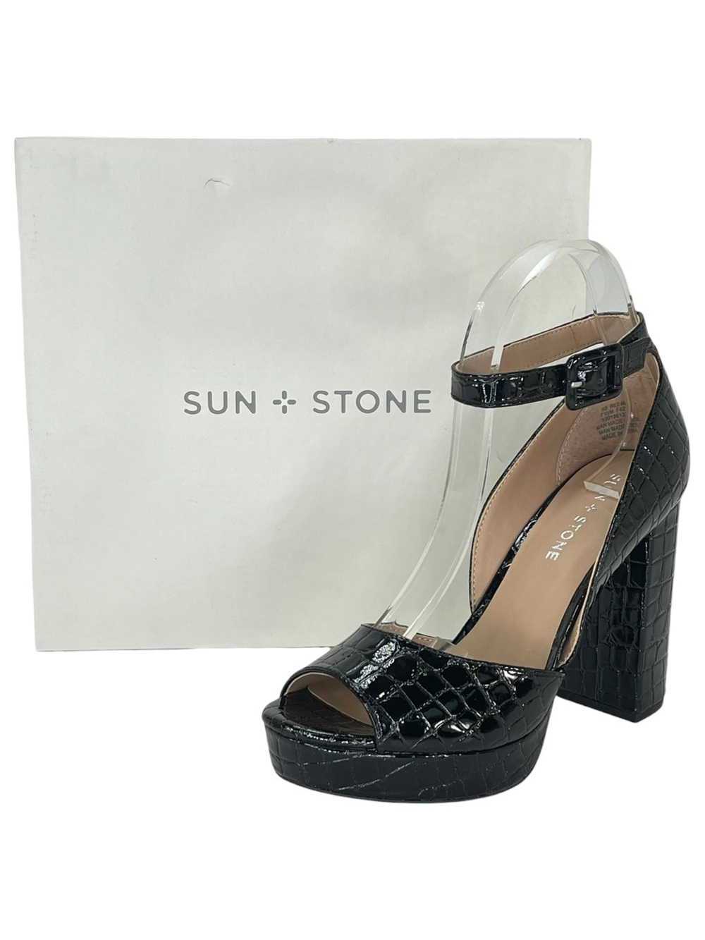Sun + Stone Reemaa Black Croco Patent Leather Womens Heels Size 7.5M - Picture 12 of 12